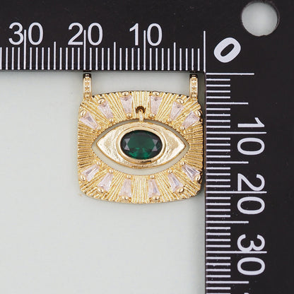 Gold rectangle Evil Eye Charms,18K Gold Filled rectangle Eye Pendant,Green Evil Eye Charm Bracelet Necklace for DIY Jewelry M