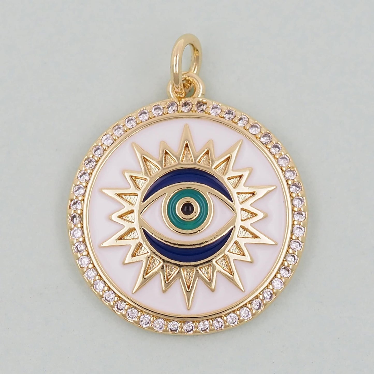 Gold Sun Charms,18K Gold Filled Round Eye Pendant,Sun Evil Eye Charm Bracelet Necklace for DIY Jewelry Making Supply