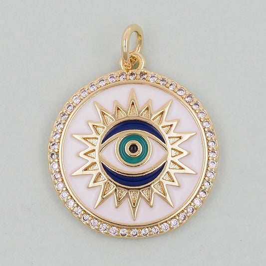 Gold Sun Charms,18K Gold Filled Round Eye Pendant,Sun Evil Eye Charm Bracelet Necklace for DIY Jewelry Making Supply