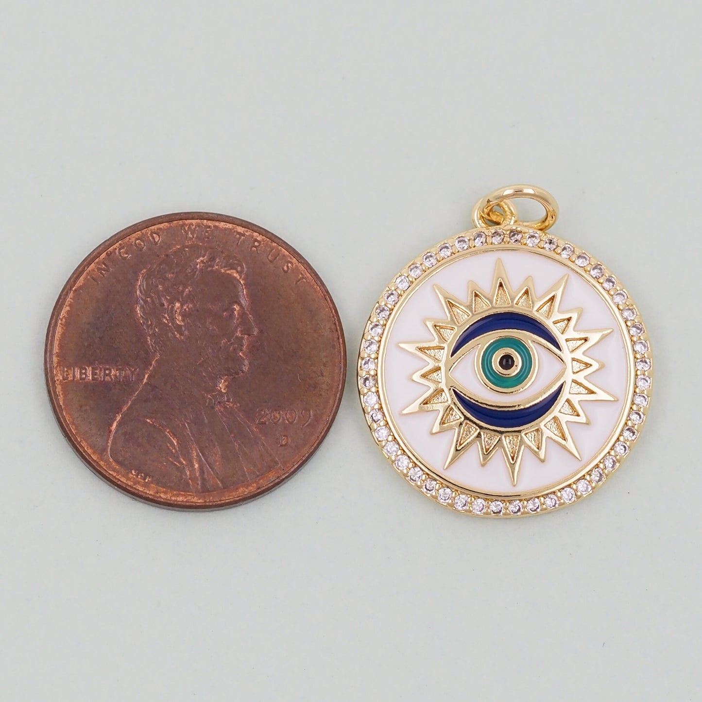 Gold Sun Charms,18K Gold Filled Round Eye Pendant,Sun Evil Eye Charm Bracelet Necklace for DIY Jewelry Making Supply