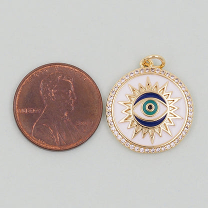 Gold Sun Charms,18K Gold Filled Round Eye Pendant,Sun Evil Eye Charm Bracelet Necklace for DIY Jewelry Making Supply