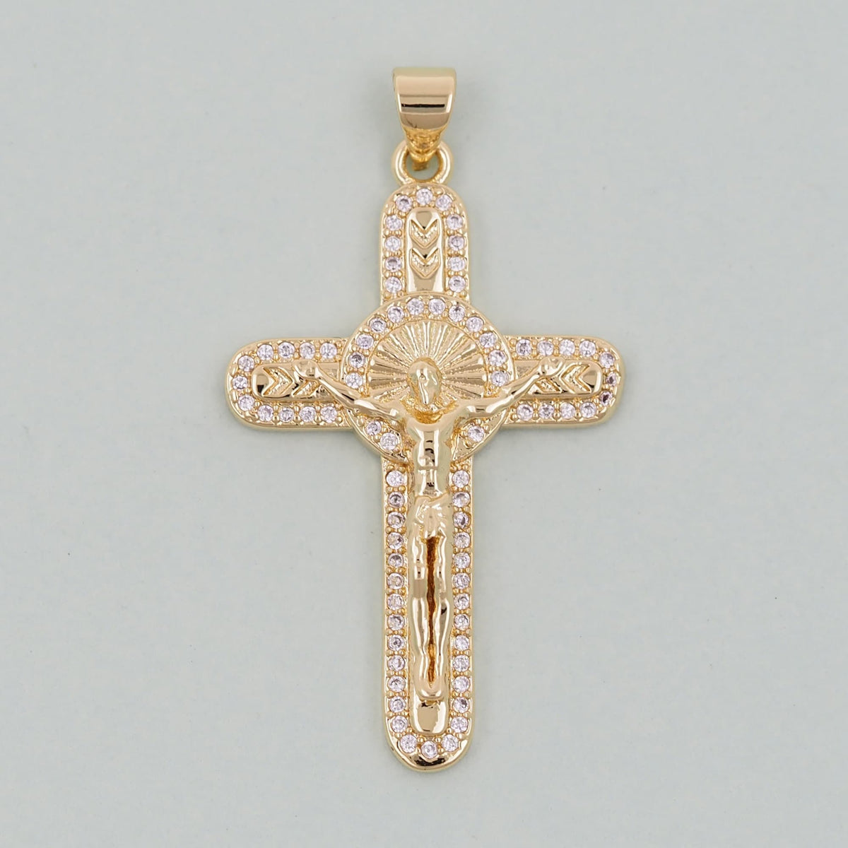 Gold Cross Jesus Charms,18K Gold Filled CZ Cross Pendant,Religious Charm Bracelet Necklace for DIY Jewelry Making Supply