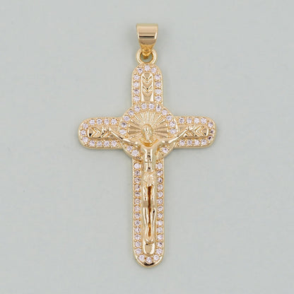 Gold Cross Jesus Charms,18K Gold Filled CZ Cross Pendant,Religious Charm Bracelet Necklace for DIY Jewelry Making Supply