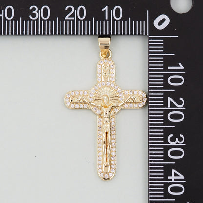 Gold Cross Jesus Charms,18K Gold Filled CZ Cross Pendant,Religious Charm Bracelet Necklace for DIY Jewelry Making Supply