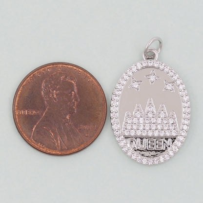 Gold queen Charms,18K Gold Filled queen Pendant,Oval Charm Bracelet Necklace for DIY Jewelry Making Supply