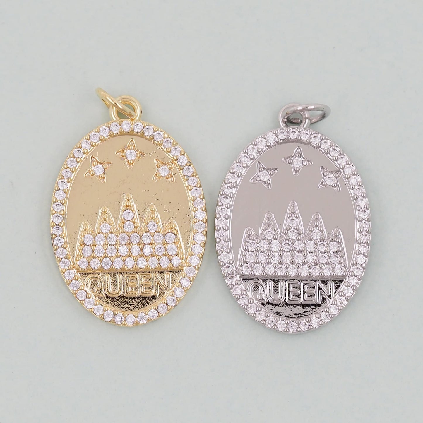 Gold queen Charms,18K Gold Filled queen Pendant,Oval Charm Bracelet Necklace for DIY Jewelry Making Supply