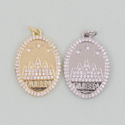 Gold queen Charms,18K Gold Filled queen Pendant,Oval Charm Bracelet Necklace for DIY Jewelry Making Supply