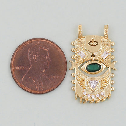 Gold rectangle Evil Eye Charms,18K Gold Filled rectangle Eye Pendant,Green Evil Eye Charm Bracelet Necklace for DIY Jewelry Making Supply