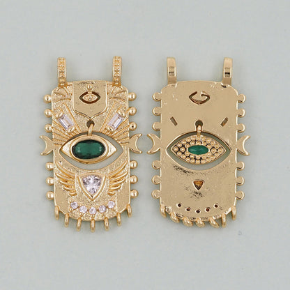 Gold rectangle Evil Eye Charms,18K Gold Filled rectangle Eye Pendant,Green Evil Eye Charm Bracelet Necklace for DIY Jewelry Making Supply
