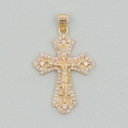 Gold Cross Jesus Charms,18K Gold Filled CZ Cross Pendant,Religious Charm Bracelet Necklace for DIY Jewelry Making Supply