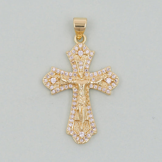 Gold Cross Jesus Charms,18K Gold Filled CZ Cross Pendant,Religious Charm Bracelet Necklace for DIY Jewelry Making Supply