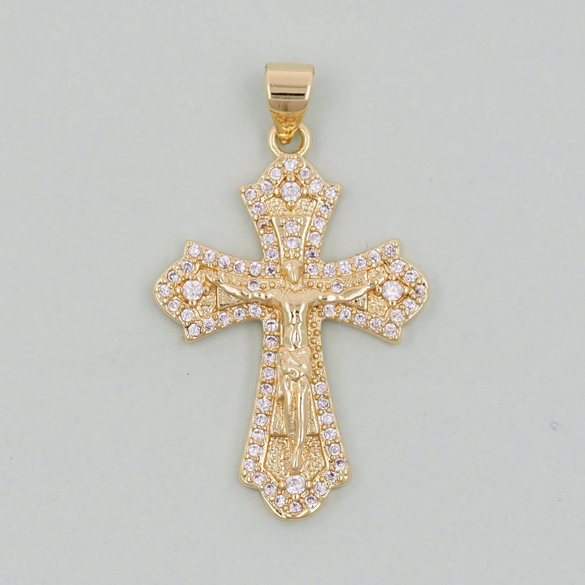 Gold Cross Jesus Charms,18K Gold Filled CZ Cross Pendant,Religious Charm Bracelet Necklace for DIY Jewelry Making Supply