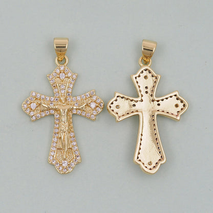 Gold Cross Jesus Charms,18K Gold Filled CZ Cross Pendant,Religious Charm Bracelet Necklace for DIY Jewelry Making Supply