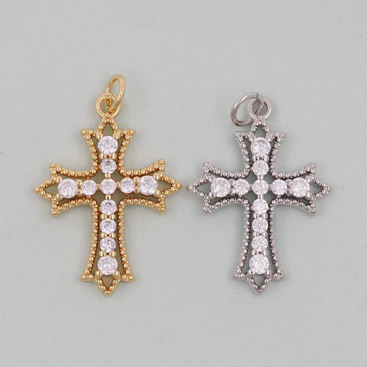 Gold Cross Charms,18K Gold Filled CZ Cross Pendant,Religious Charm Bracelet Necklace for DIY Jewelry Making Supply