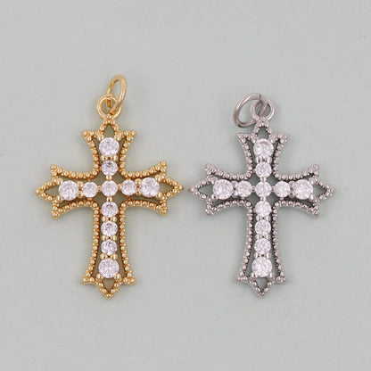 Gold Cross Charms,18K Gold Filled CZ Cross Pendant,Religious Charm Bracelet Necklace for DIY Jewelry Making Supply