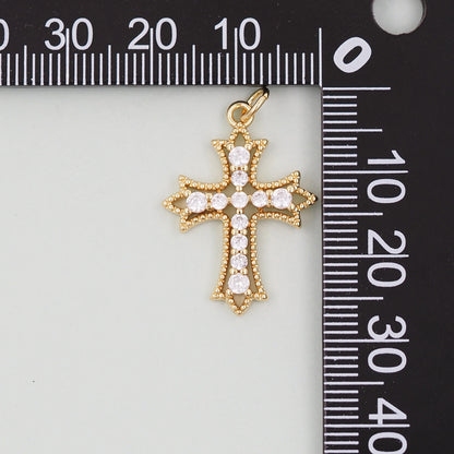 Gold Cross Charms,18K Gold Filled CZ Cross Pendant,Religious Charm Bracelet Necklace for DIY Jewelry Making Supply