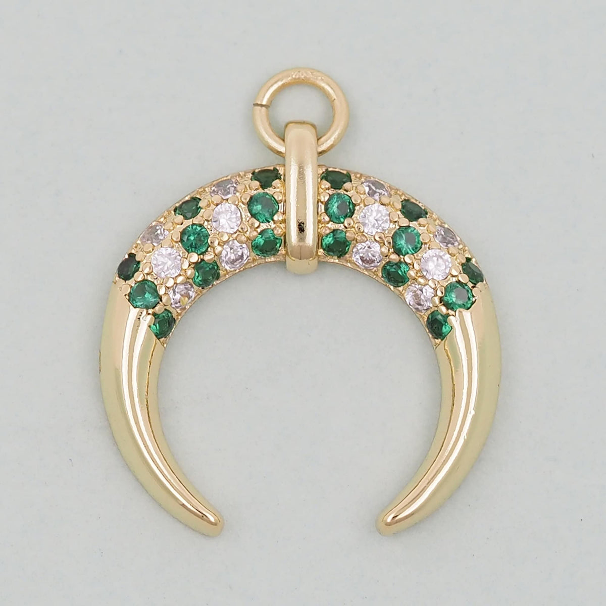 Gold Crescent Charms,18K Gold Filled Crescent Pendant,CZ Micro Pave Horns Charm Bracelet Necklace for DIY Jewelry Making Supp