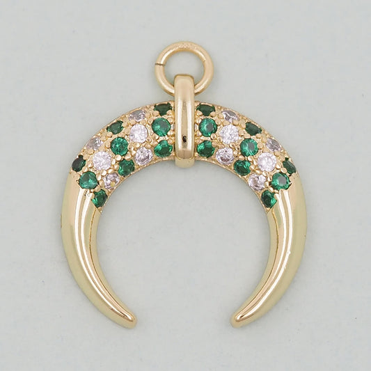 Gold Crescent Charms,18K Gold Filled Crescent Pendant,CZ Micro Pave Horns Charm Bracelet Necklace for DIY Jewelry Making Supp
