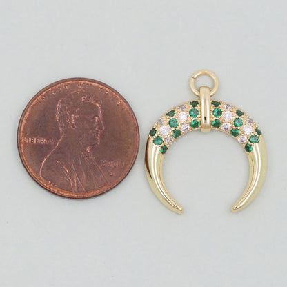 Gold Crescent Charms,18K Gold Filled Crescent Pendant,CZ Micro Pave Horns Charm Bracelet Necklace for DIY Jewelry Making Supp