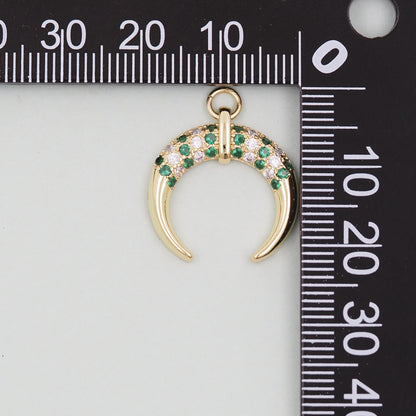 Gold Crescent Charms,18K Gold Filled Crescent Pendant,CZ Micro Pave Horns Charm Bracelet Necklace for DIY Jewelry Making Supp