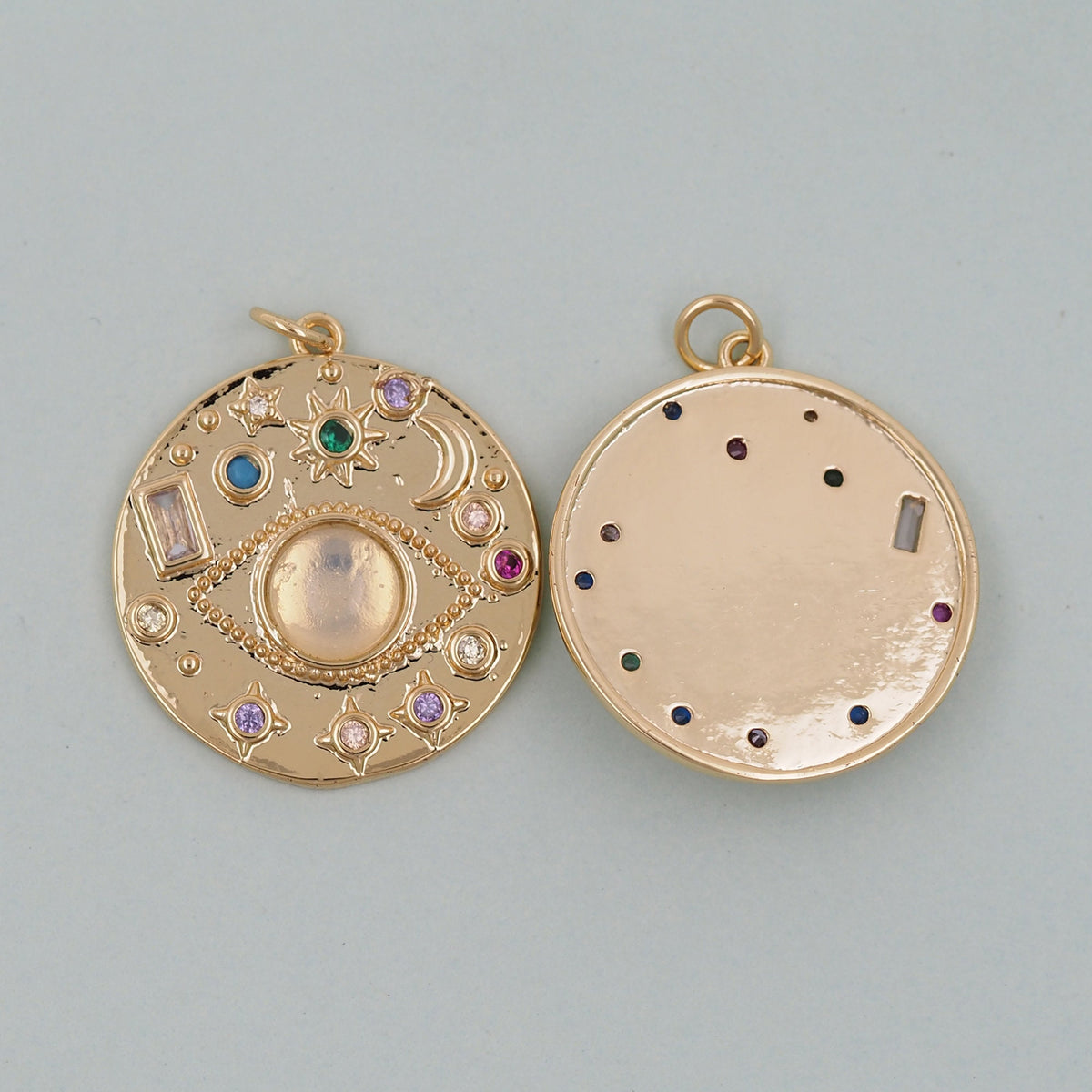 Gold Round Coin Charms,18K Gold Filled Round Eye Pendant,Evil Eye Charm Bracelet Necklace for DIY Jewelry Making Supply