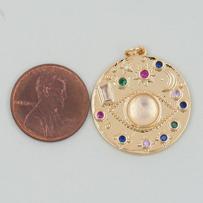 Gold Round Coin Charms,18K Gold Filled Round Eye Pendant,Evil Eye Charm Bracelet Necklace for DIY Jewelry Making Supply