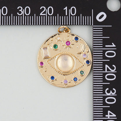 Gold Round Coin Charms,18K Gold Filled Round Eye Pendant,Evil Eye Charm Bracelet Necklace for DIY Jewelry Making Supply