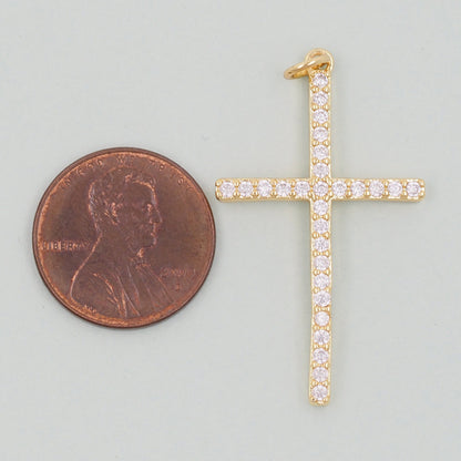 18K Gold Filled Cubic Zirconia Cross Charm Pendant for Jewelry Making