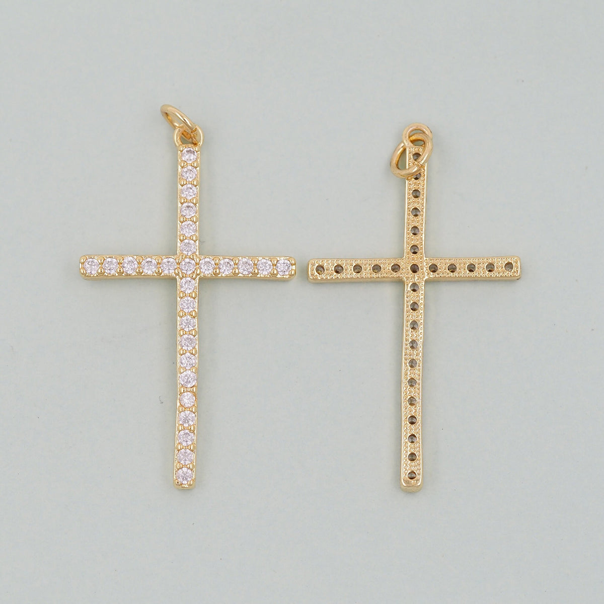 18K Gold Filled Cubic Zirconia Cross Charm Pendant for Jewelry Making