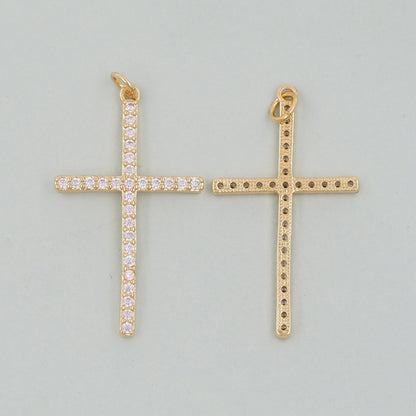 18K Gold Filled Cubic Zirconia Cross Charm Pendant for Jewelry Making