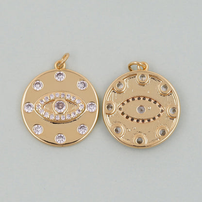 Gold Round Coin Charms,18K Gold Filled Round Eye Pendant,Evil Eye Charm Bracelet Necklace for DIY Jewelry Making Supply