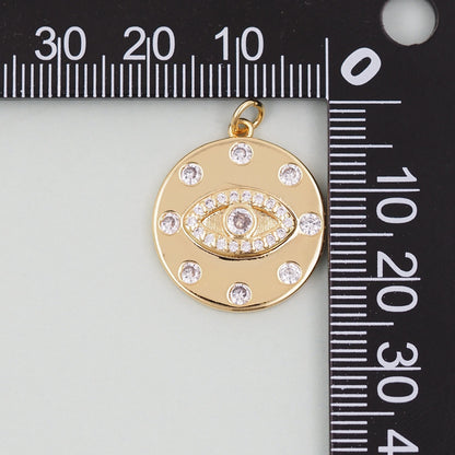 Gold Round Coin Charms,18K Gold Filled Round Eye Pendant,Evil Eye Charm Bracelet Necklace for DIY Jewelry Making Supply