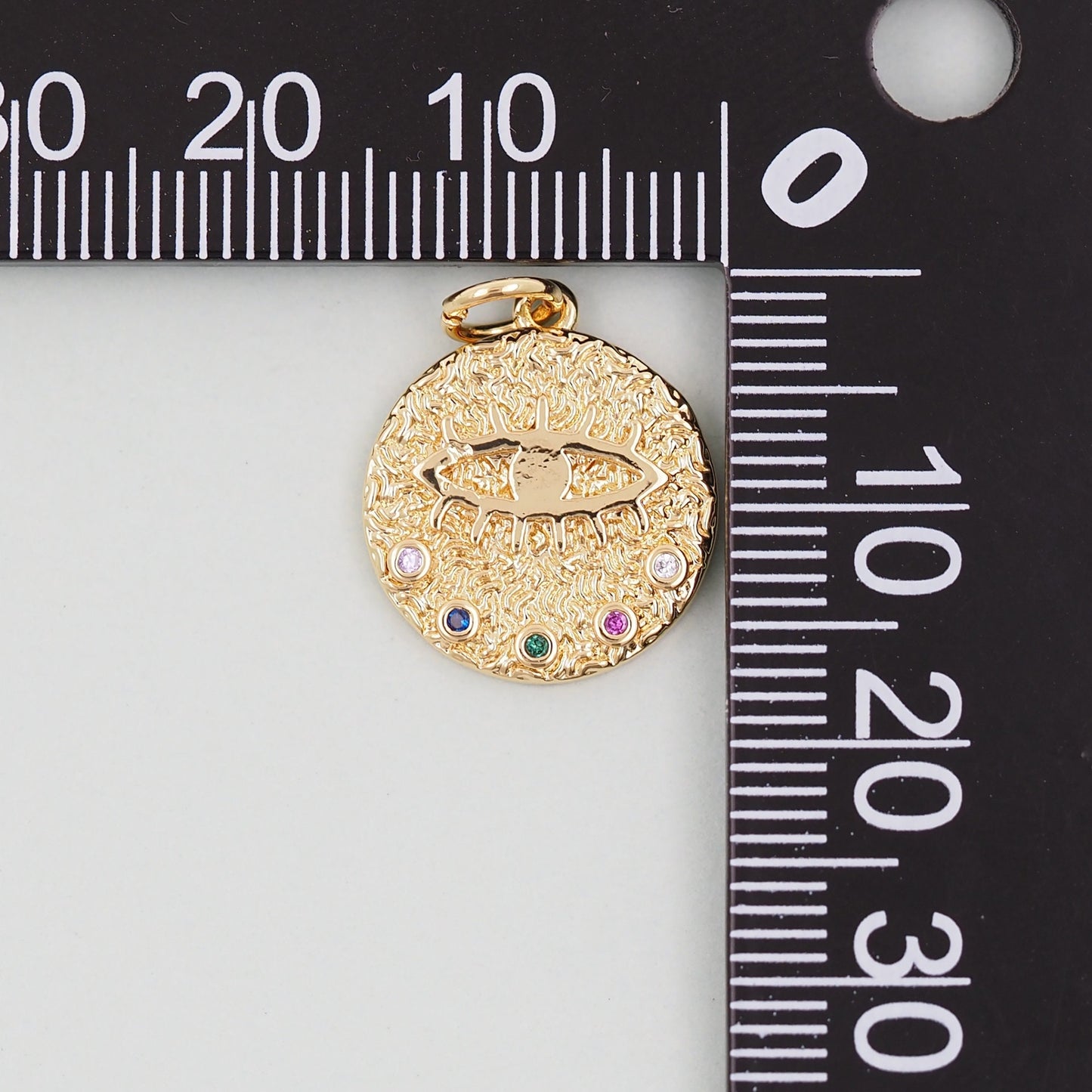 Gold Round Coin Charms,18K Gold Filled Round Eye Pendant,Evil Eye Charm Bracelet Necklace for DIY Jewelry Making Supply