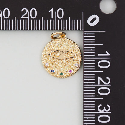 Gold Round Coin Charms,18K Gold Filled Round Eye Pendant,Evil Eye Charm Bracelet Necklace for DIY Jewelry Making Supply