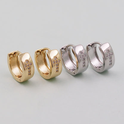 18K Gold Filled Cross Huggie Hoop Earrings for Jewelry Making