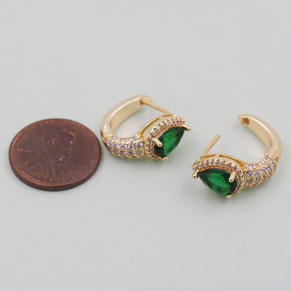18K Gold Filled Crystal Teardrop Huggie Hoop Earrings for Jewelry Making
