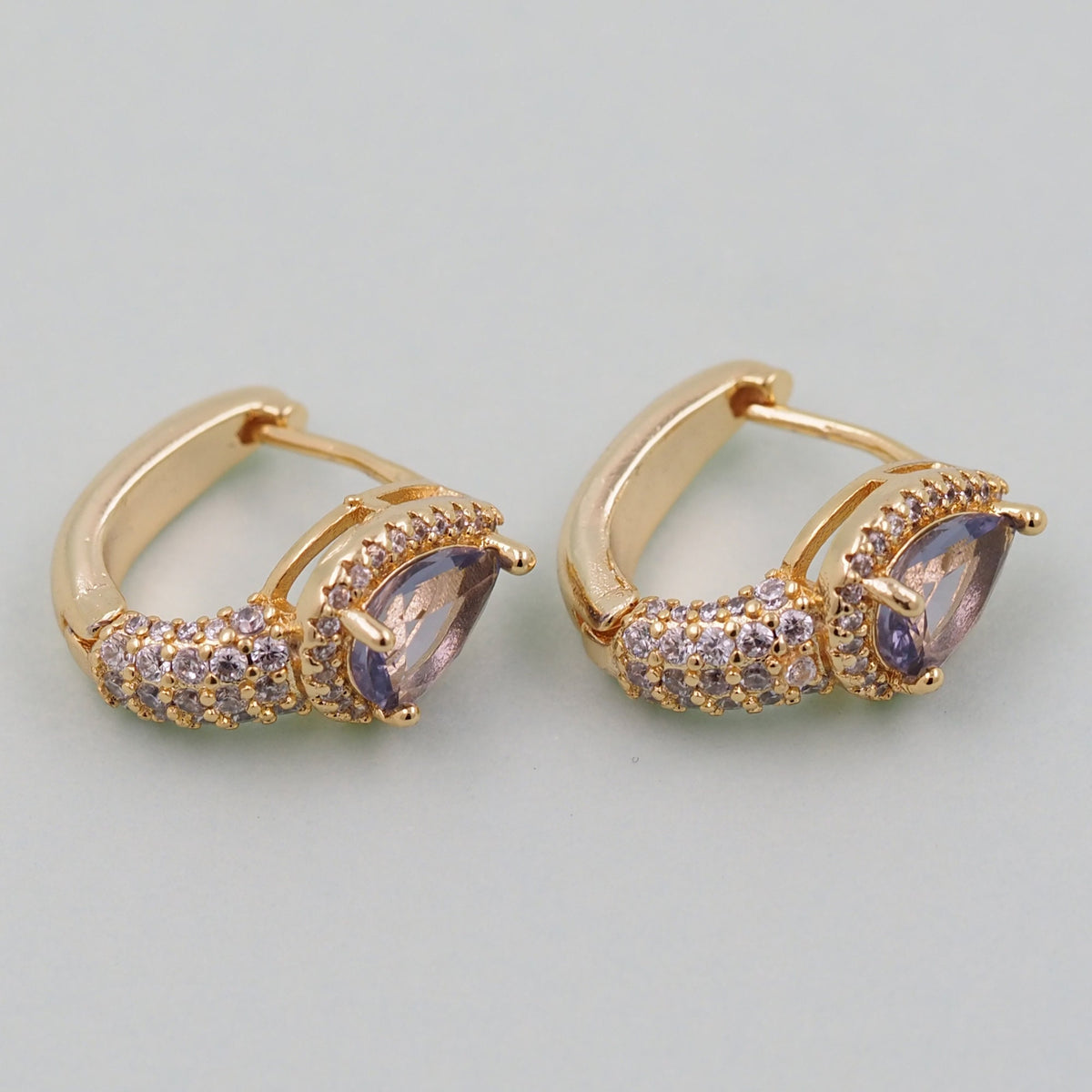 18K Gold Filled Crystal Teardrop Huggie Hoop Earrings for Jewelry Making