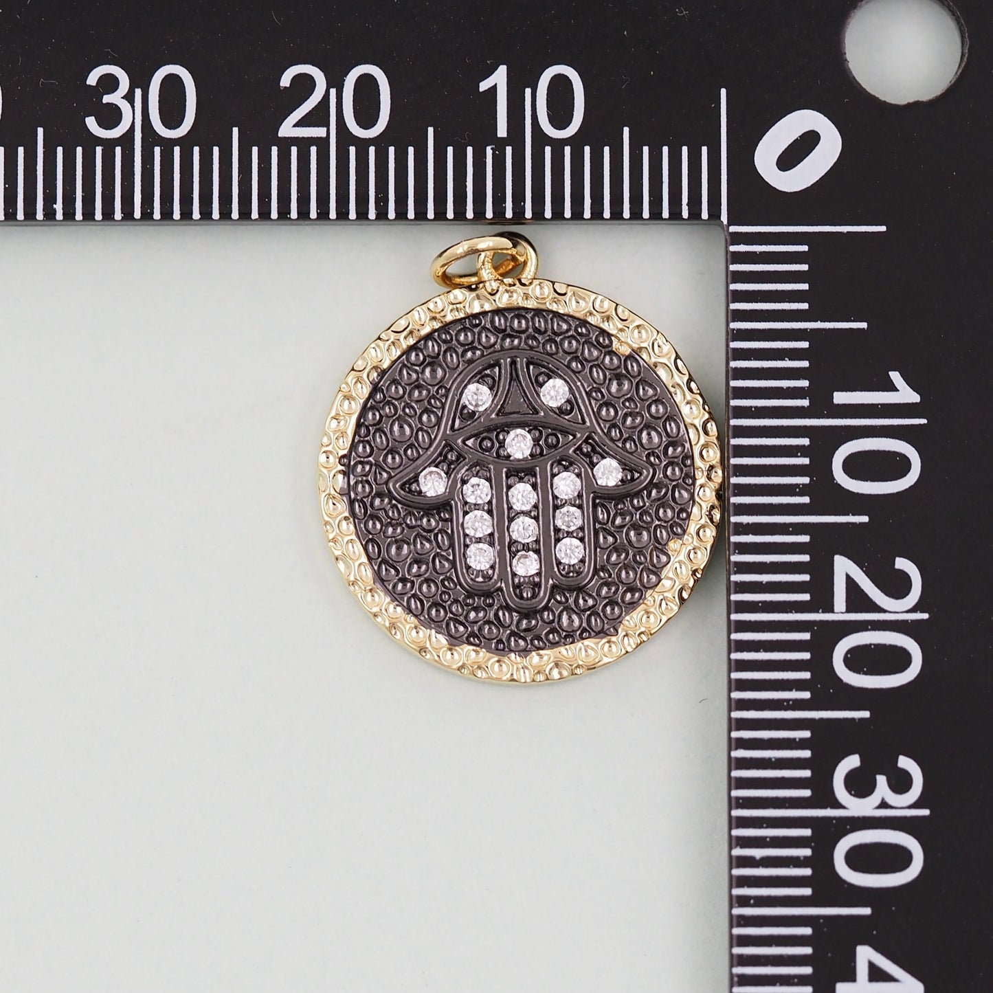 Gold Black Hamsa Charms,18K Gold Filled CZ Hamsa Pendant,Round Hamsa Protection Charms Bracelet Necklace for DIY Jewelry Making Supply