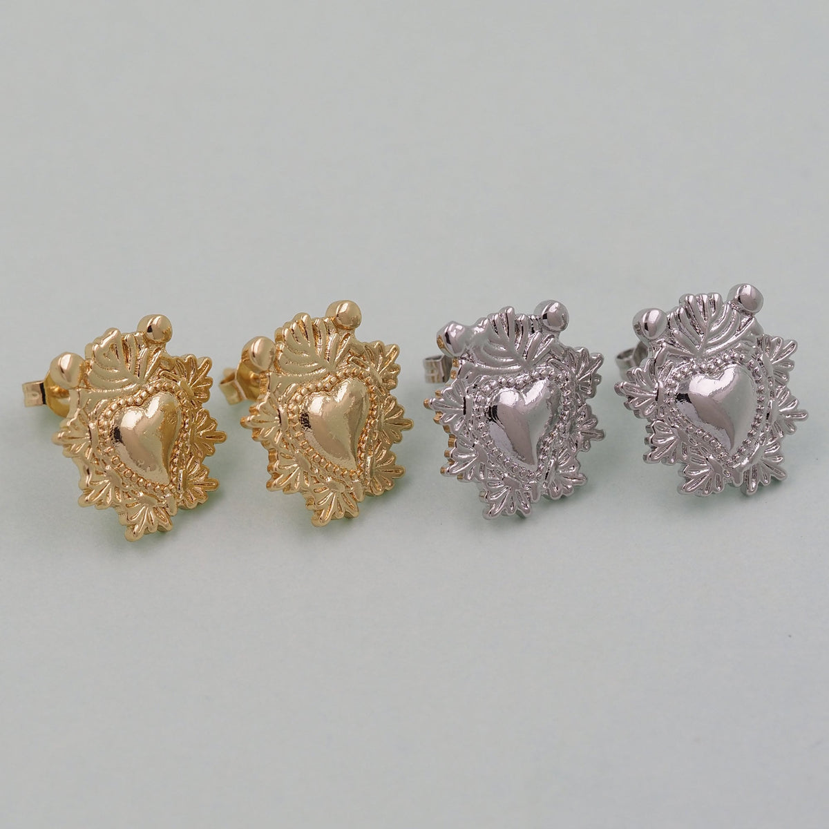 1pair 18K Gold Filled Sacred Heart Earrings,Flaming Heart Earrings,Gold Earrings,Dainty Hoops Huggie,Gold Huggies Hoop Earrin