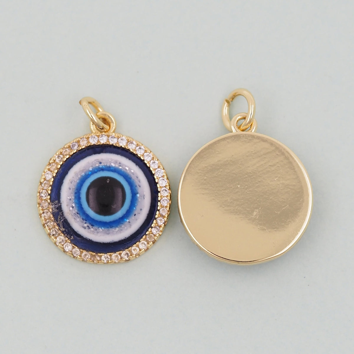 Gold Round Evil Eye Charms,18K Gold Filled Evil Eye Pendant,Evil Eye Charm Bracelet Necklace for DIY Jewelry Making Supply