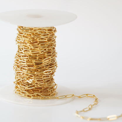 18K Gold Filled Oval Paperclip Chain 9 mm, 3.28 ft for Jewelry Making