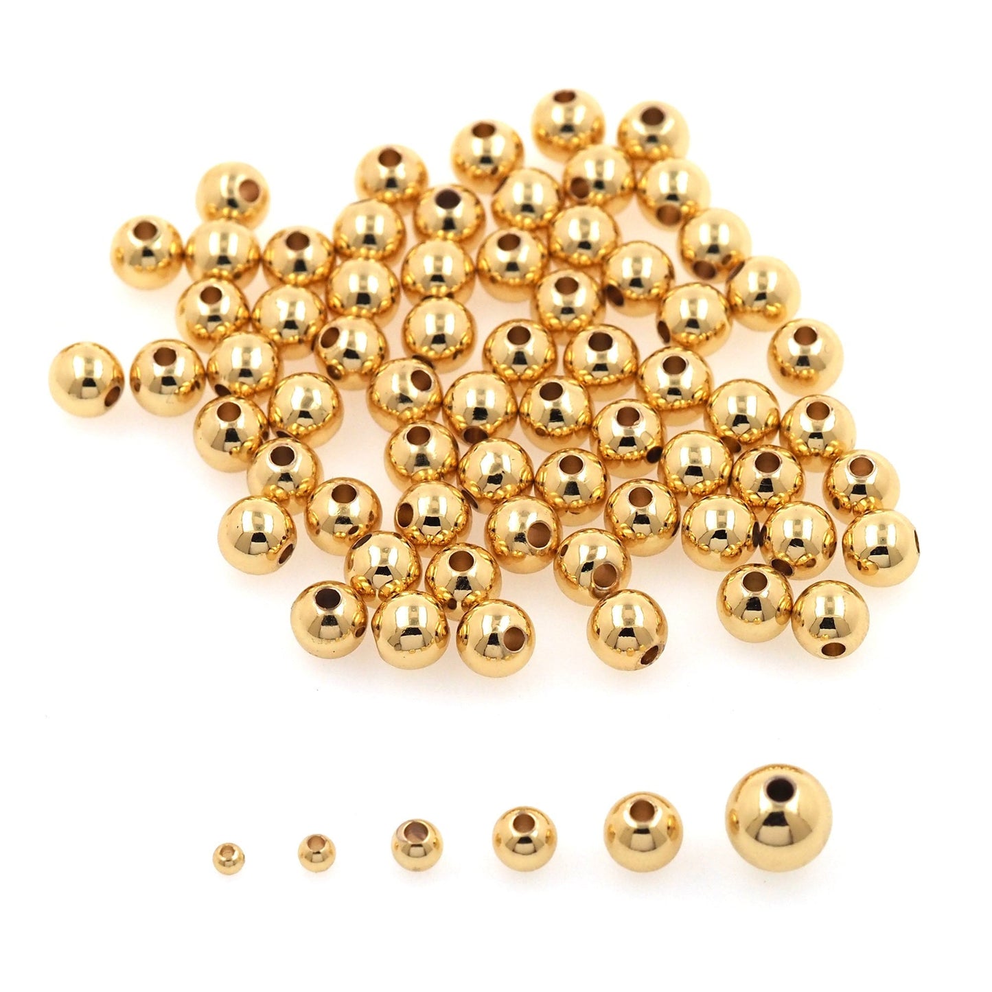 100pcs Gold Spacer Beads Charms,18K Gold Round Beads Bracelet Necklace for DIY Jewelry Making Supply