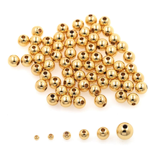 100pcs Gold Spacer Beads Charms,18K Gold Round Beads Bracelet Necklace for DIY Jewelry Making Supply