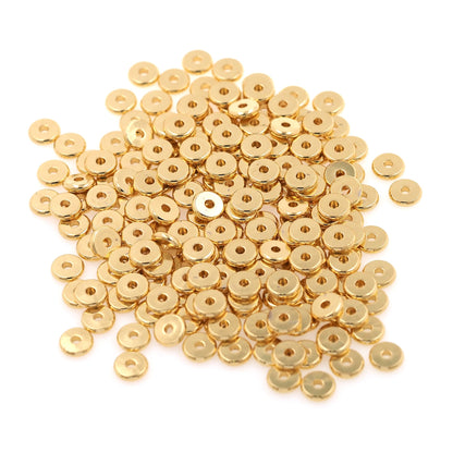 100pcs 18K Gold Tiny Flat Round Spacer Beads,Bracelet Beads,Disc Spacer Beads for Bracelet Jewelry Necklace Making Supply