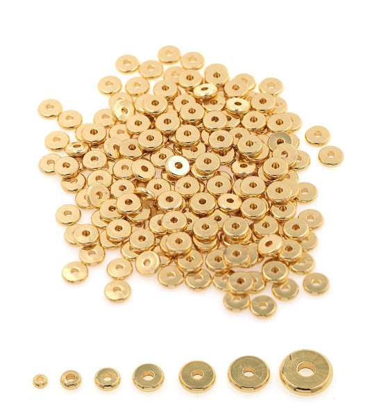 100pcs 18K Gold Tiny Flat Round Spacer Beads,Bracelet Beads,Disc Spacer Beads for Bracelet Jewelry Necklace Making Supply