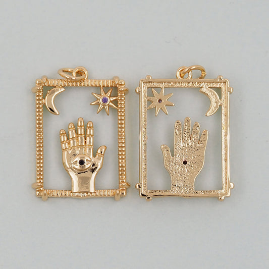 Gold Hamsa Hand Charms,18K Gold Filled Hamsa Pendant,Hamsa Hand Charm Bracelet Necklace for DIY Jewelry Making Supply