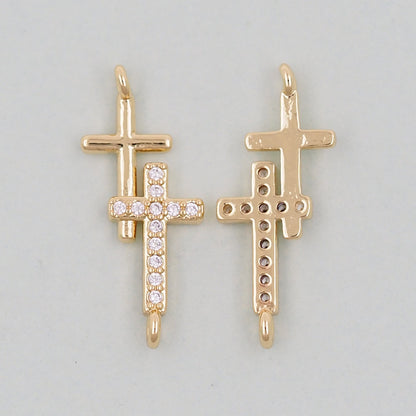 18K Gold Filled Cross Pendant,Cross Charm Bracelet Necklace for DIY Jewelry Making Supply