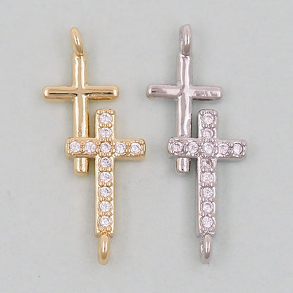 18K Gold Filled Cross Pendant,Cross Charm Bracelet Necklace for DIY Jewelry Making Supply
