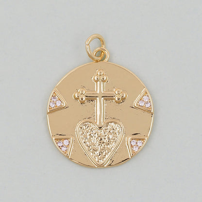 18K Gold Filled Sacred Heart Pendant,Sacred Heart Charm Bracelet Necklace for DIY Jewelry Making Supply
