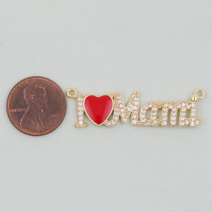 18K Gold Filled Mama Pendant,CZ Micro Pave Mama Charm Bracelet Necklace for DIY Jewelry Making Supply